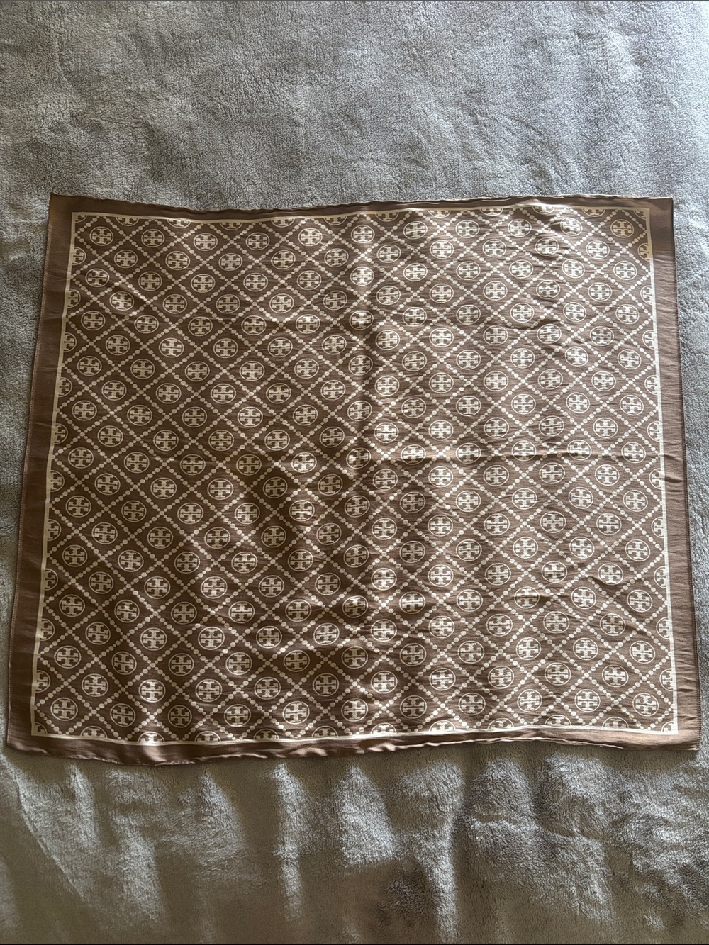 Tory Burch Brown and Cream Geometric Logo Throw Accent